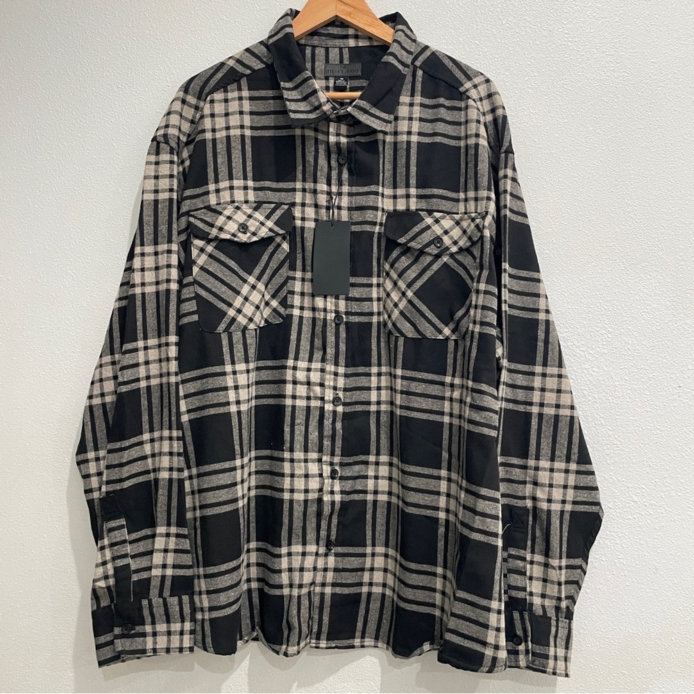 Steves Jeans Mens 4X Black Plaid Flannel Button Down Shirt SWXW36JP8B NWT